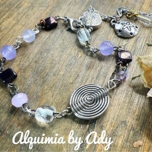 Purple jade silver Charms bracelet